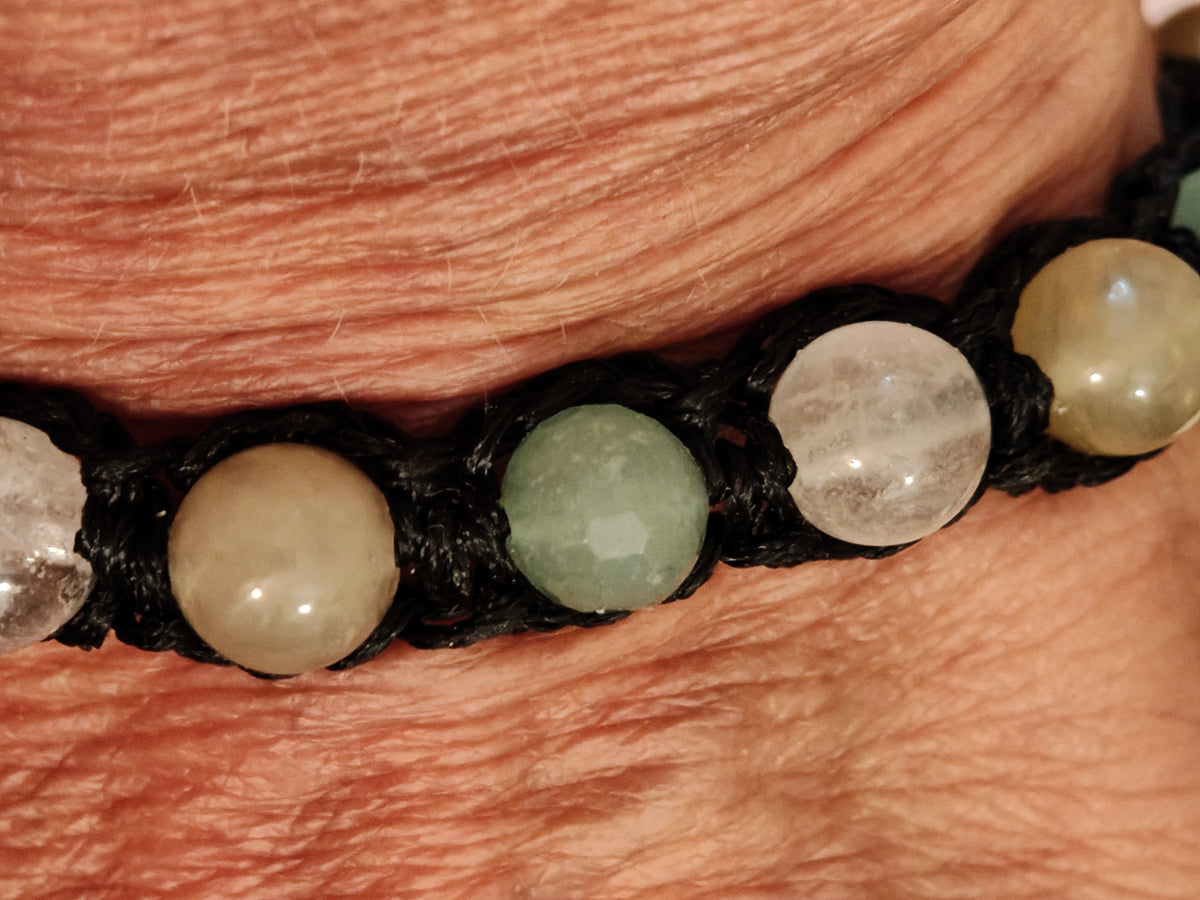 Bracelet Vierge – Aventurine verte, Calcédoine & Cristal de roche