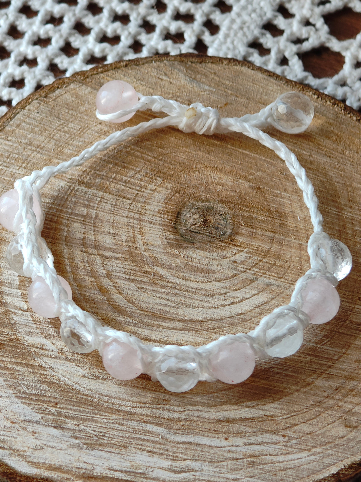 Bracelet Lien du Cœur – Quartz rose & Cristal de roche