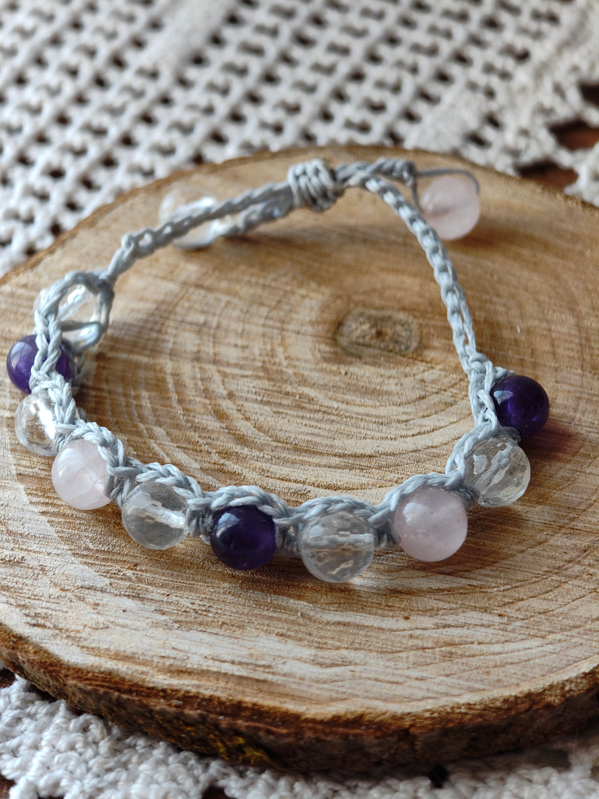 Bracelet Douceur – Améthyste, Quartz rose & Cristal de roche
