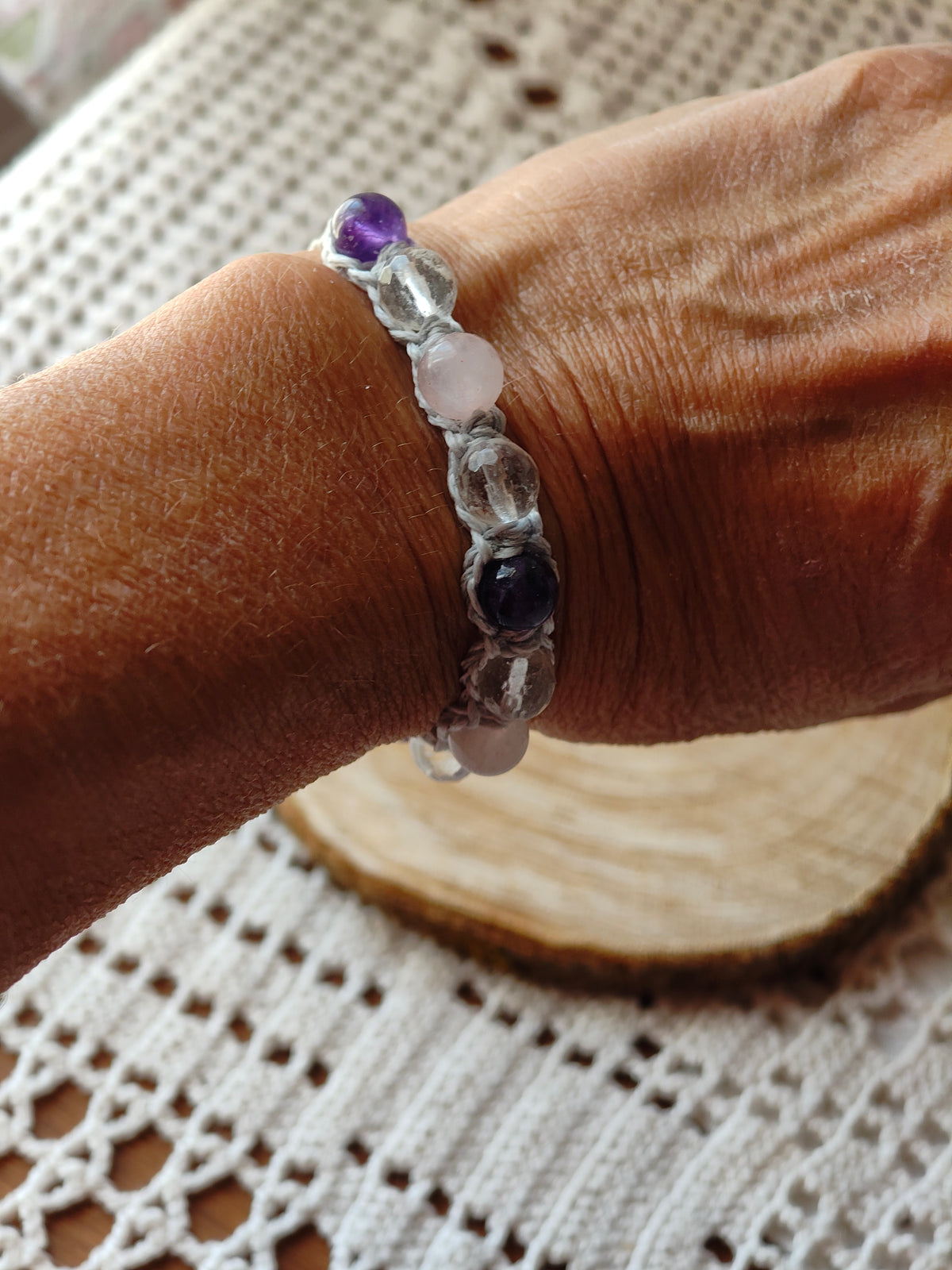 Bracelet Douceur – Améthyste, Quartz rose & Cristal de roche