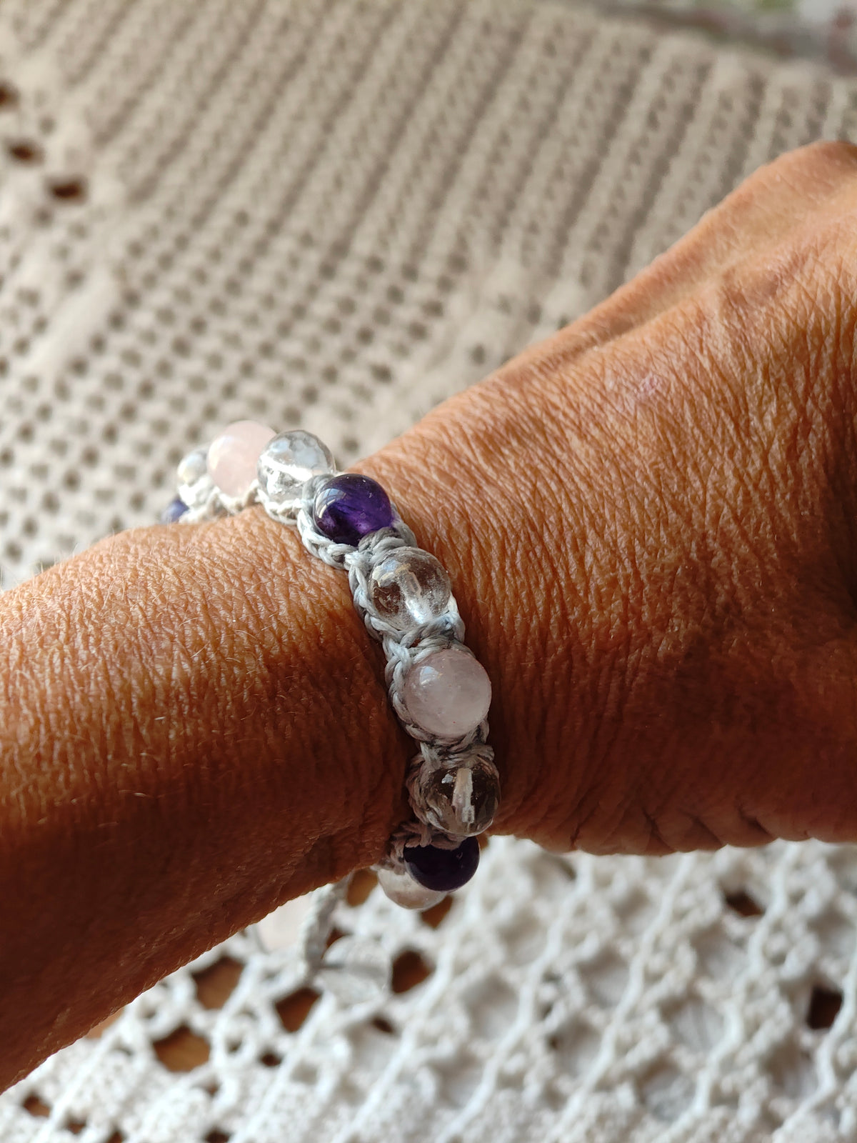 Bracelet Douceur – Améthyste, Quartz rose & Cristal de roche