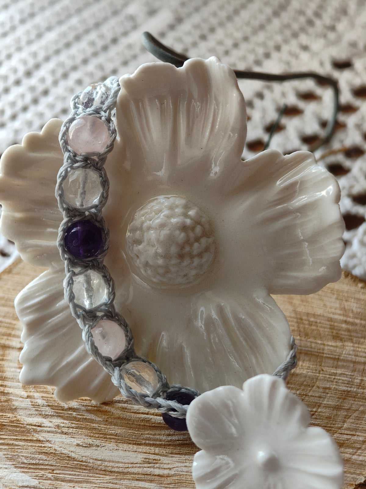 Bracelet Douceur – Améthyste, Quartz rose & Cristal de roche