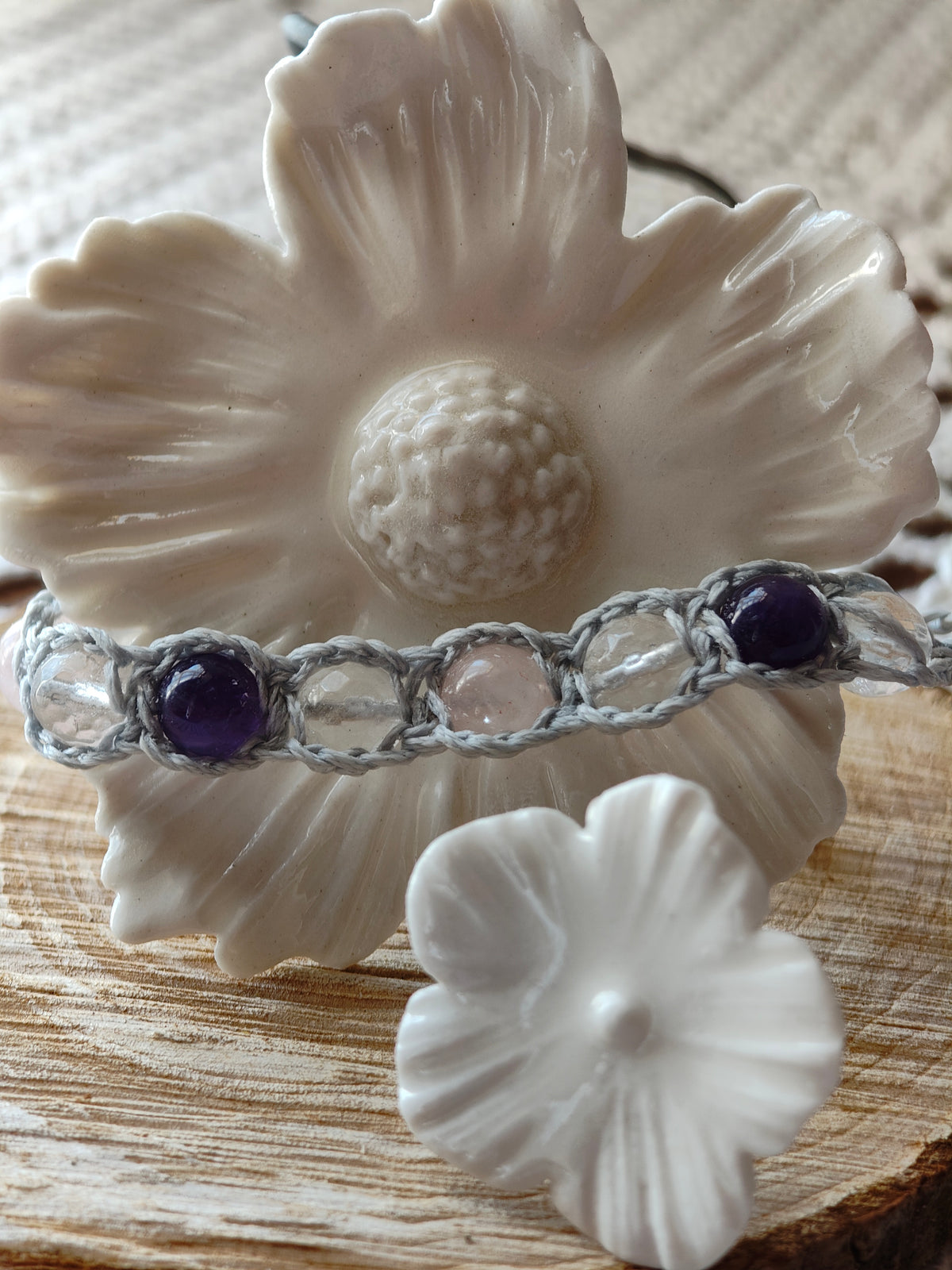 Bracelet Douceur – Améthyste, Quartz rose & Cristal de roche